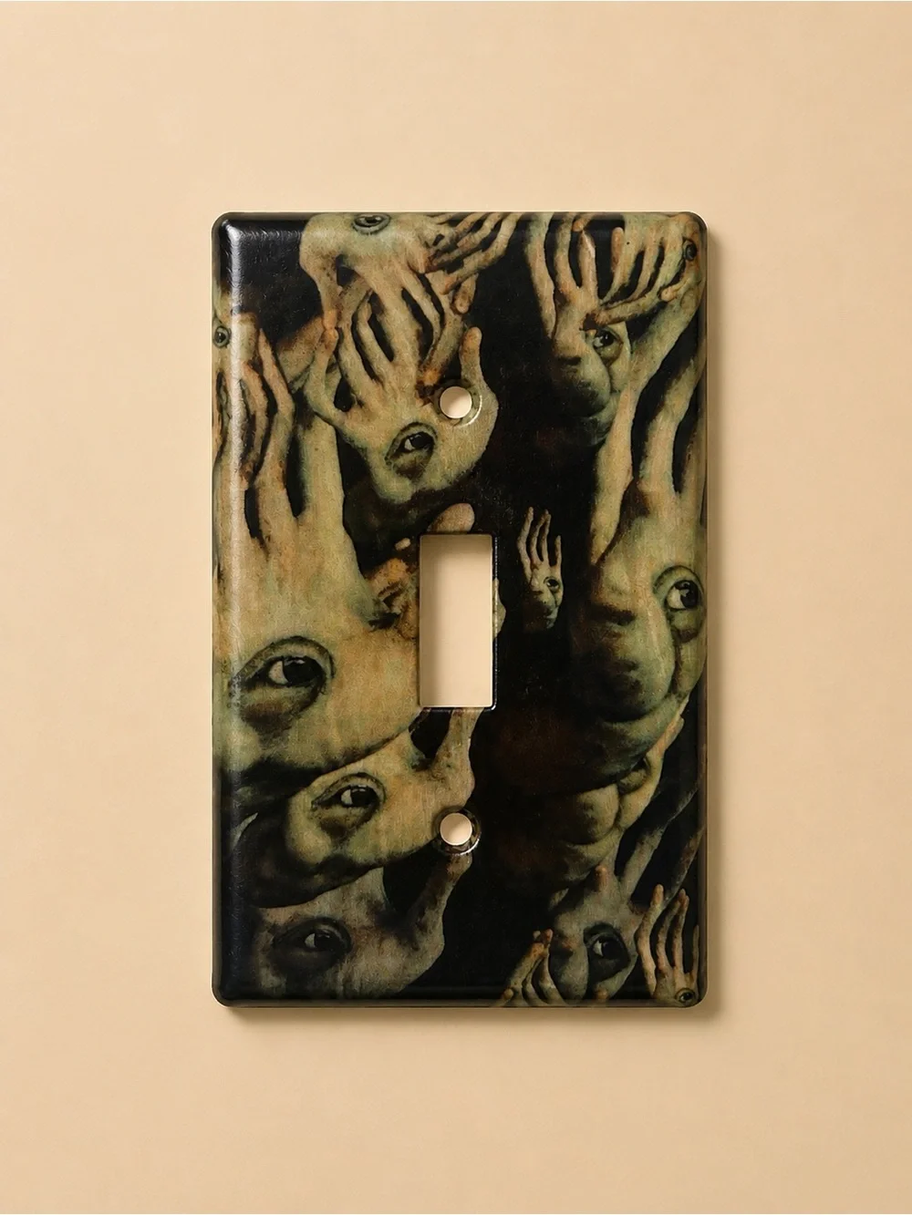 Handmade Artistic Green and Black Hand-Eye Toggle Switch Cover -